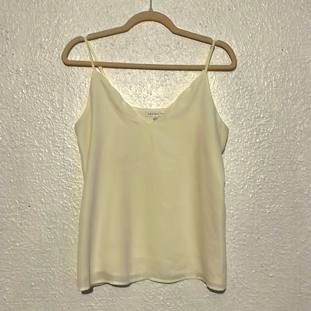 Social lite, ivory, colored, spaghetti, strap, tank top size small